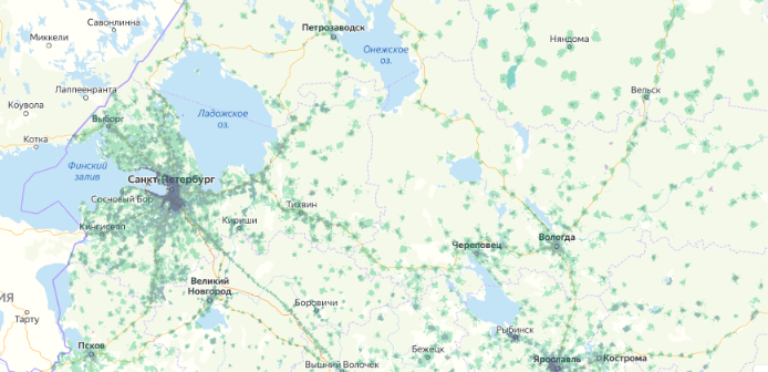Зона покрытия МТС на карте Краснознаменск 